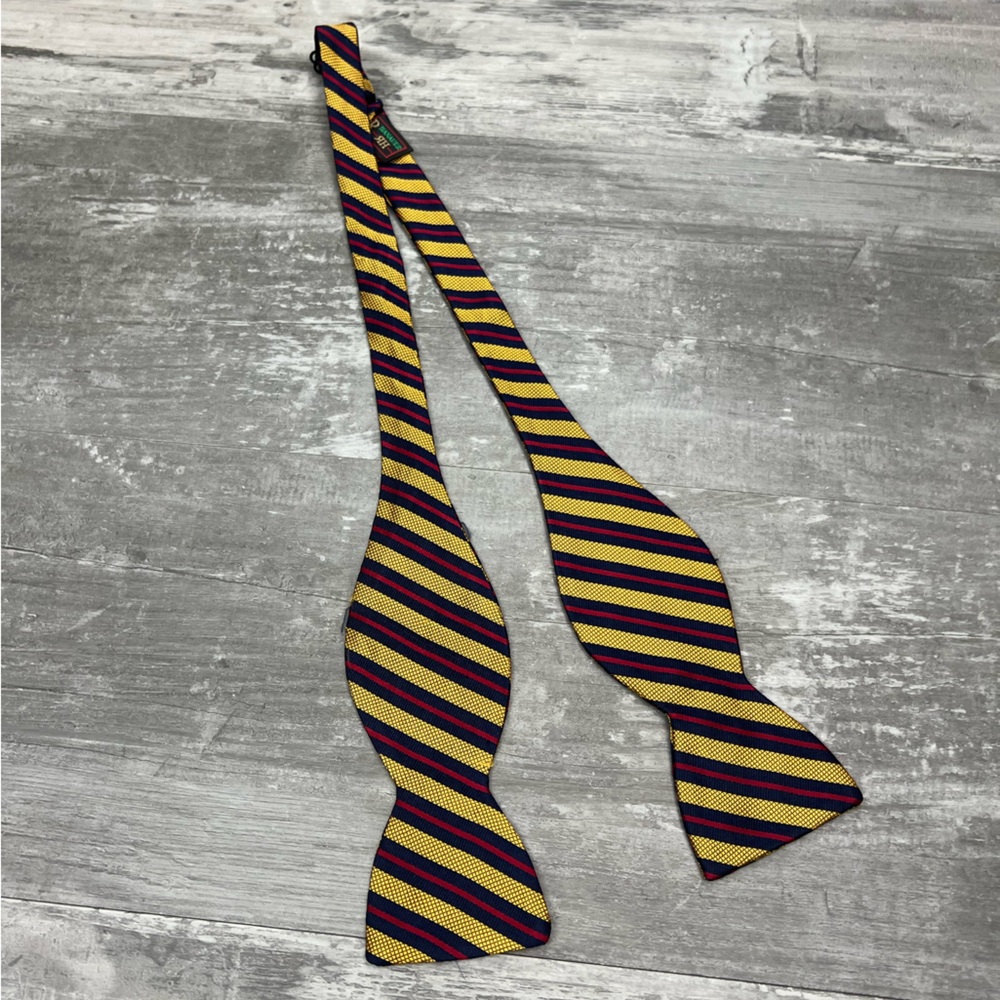 R. Hanauer Gold, Navy & Red Stripe Silk Bowtie Bow Tie